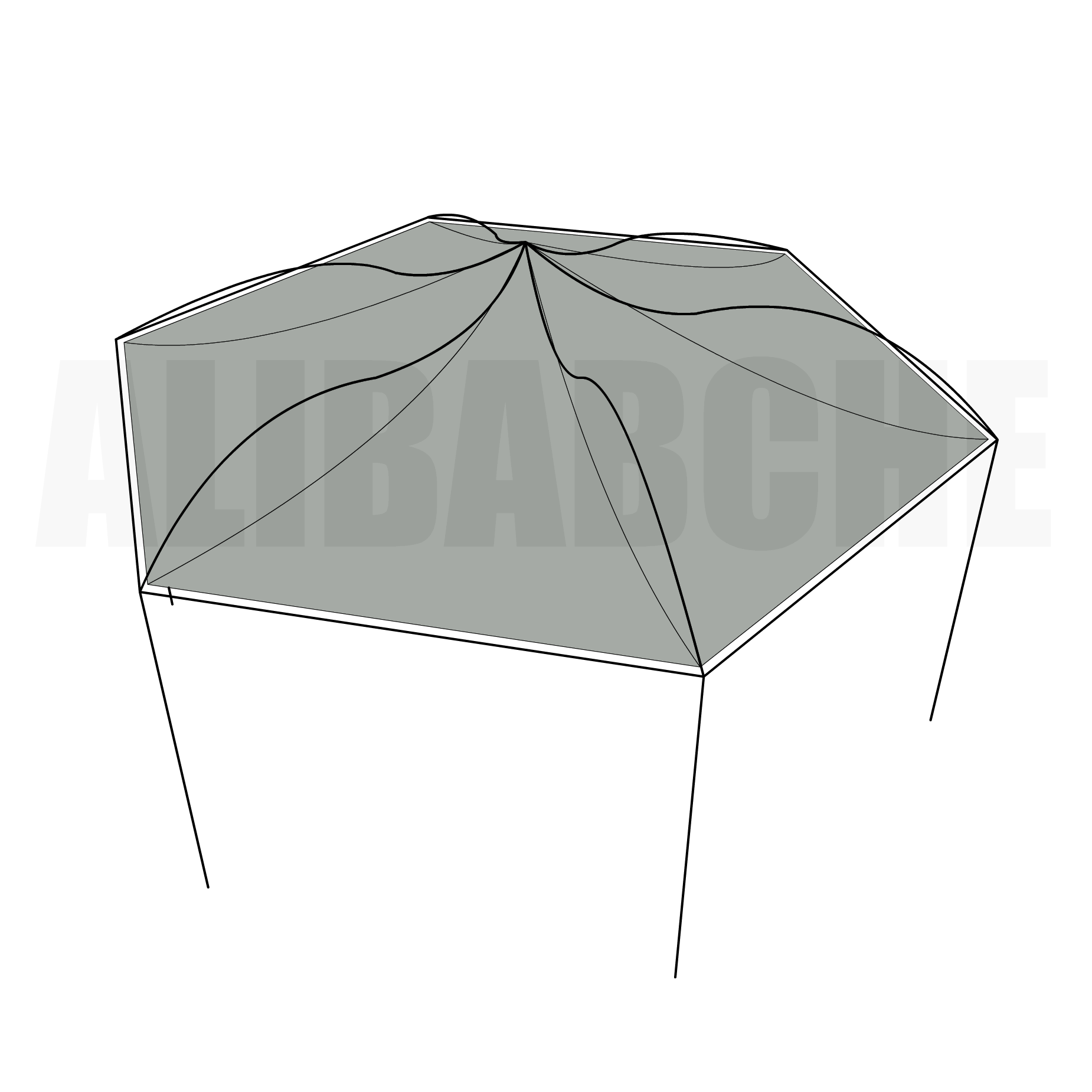 Bâche tonnelle hexagonale suspendue en Protect cover 705 670gr/m², toile PVC Etanche Gris clair - 6x1.66m