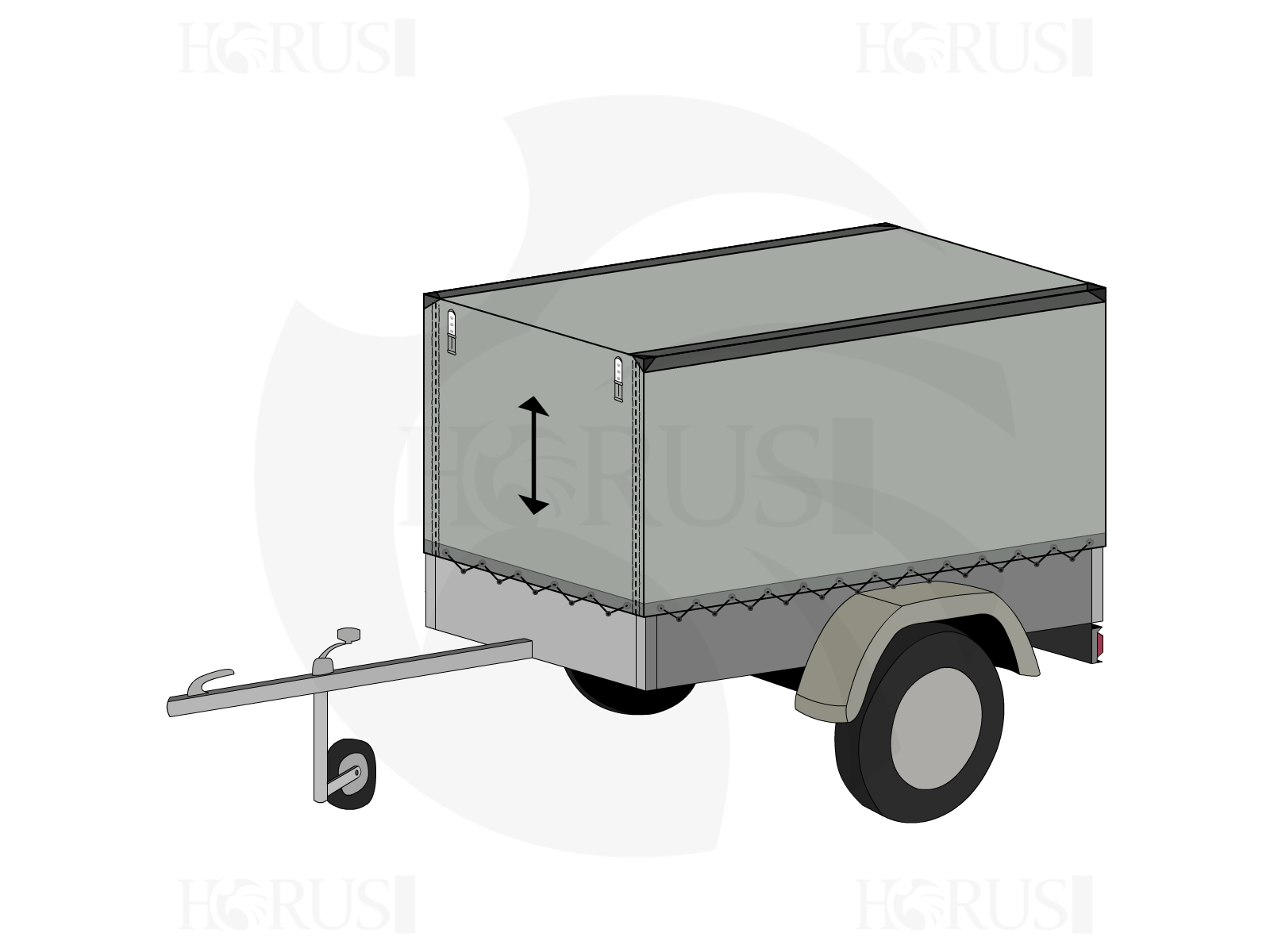 Bâche pour remorque bagagère Haute droite en Protect cover 705 670gr/m², toile PVC Etanche Gris clair RAL 7038