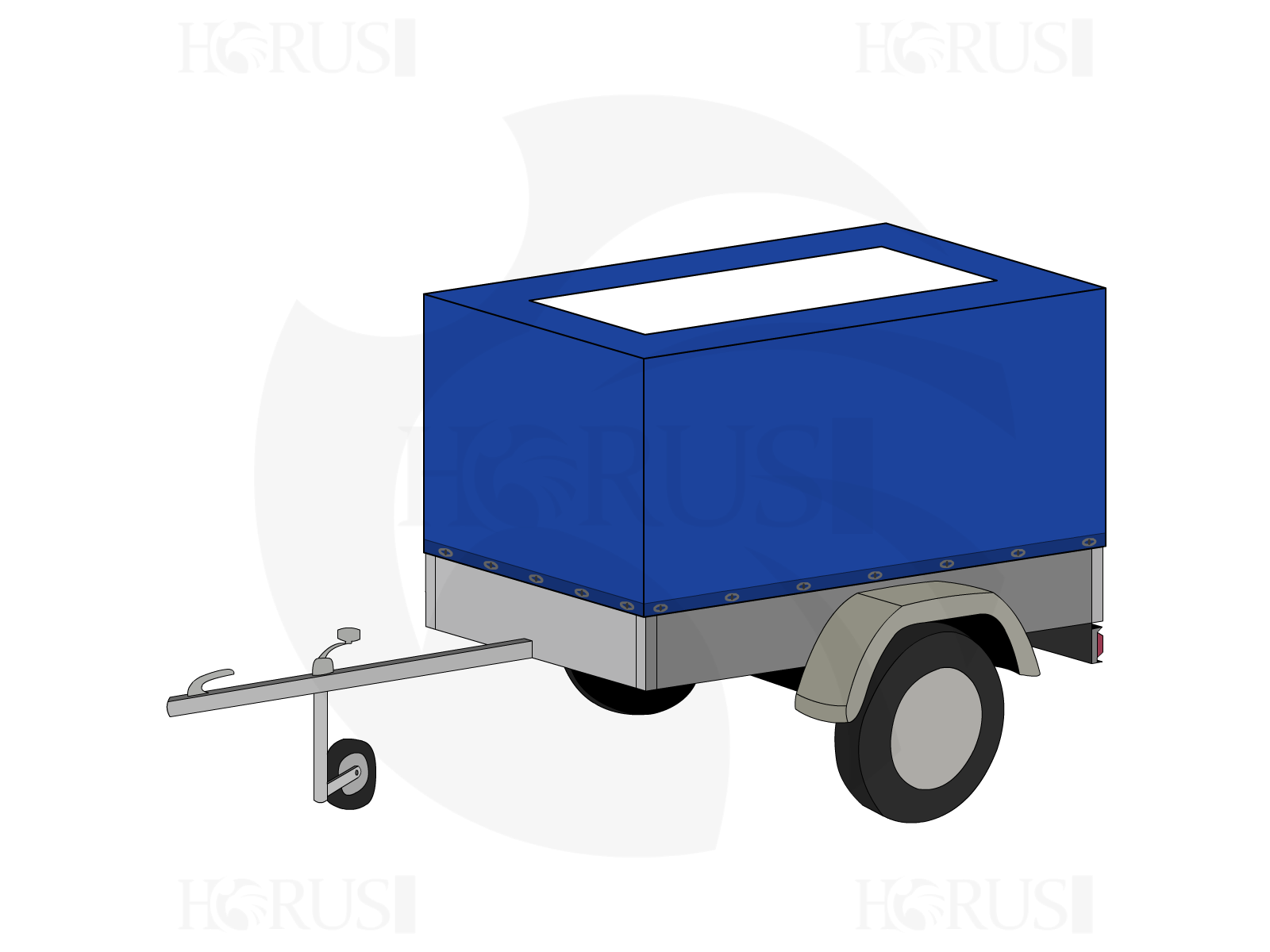 Bâche pour remorque bagagère Haute droite en Protect cover 705 670gr/m², toile PVC Etanche Bleu foncé RAL 5002