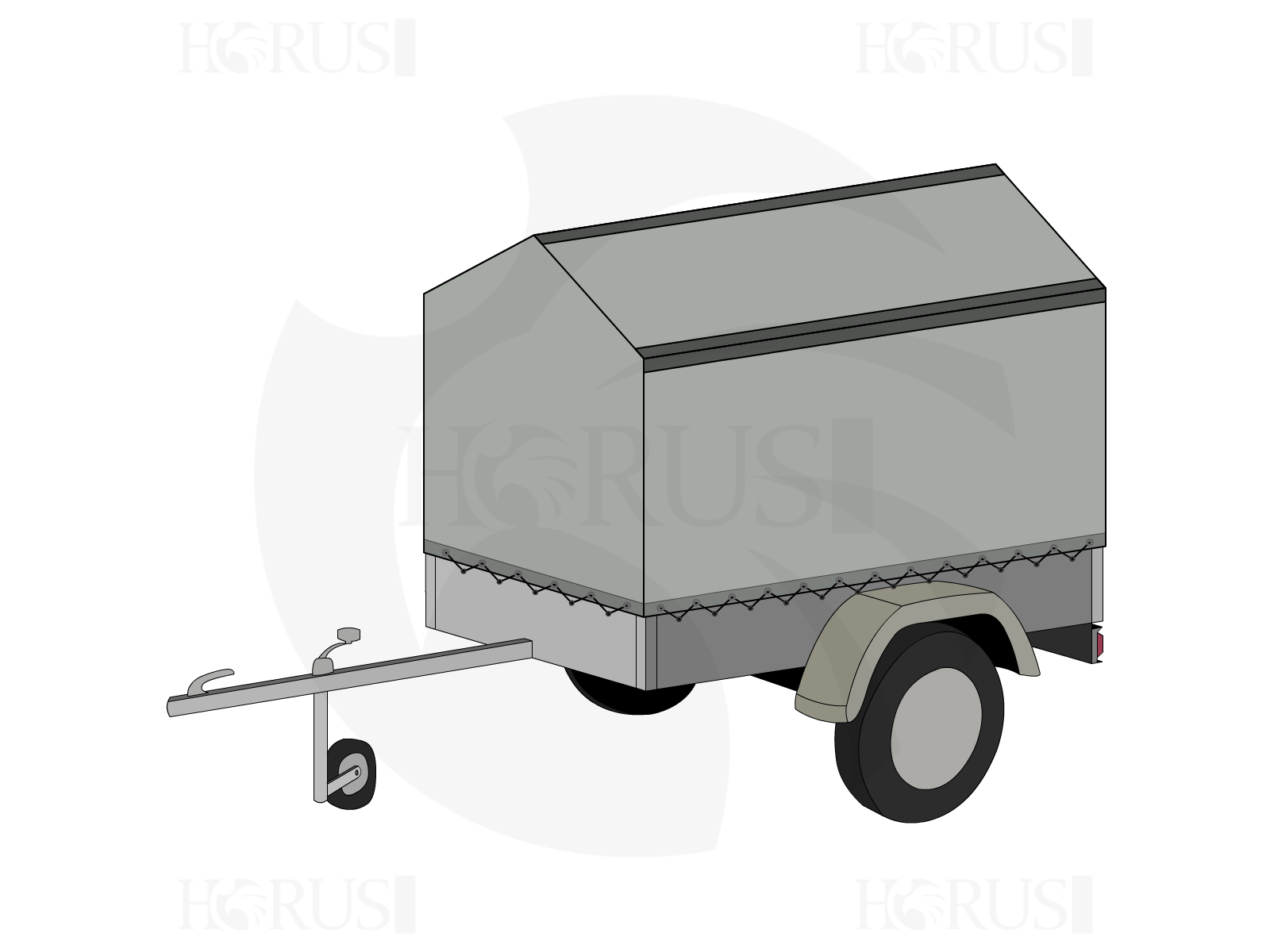 Bâche pour remorque bagagère Haute flèche en Protect cover 705 670gr/m², toile PVC Etanche Gris clair RAL 7038