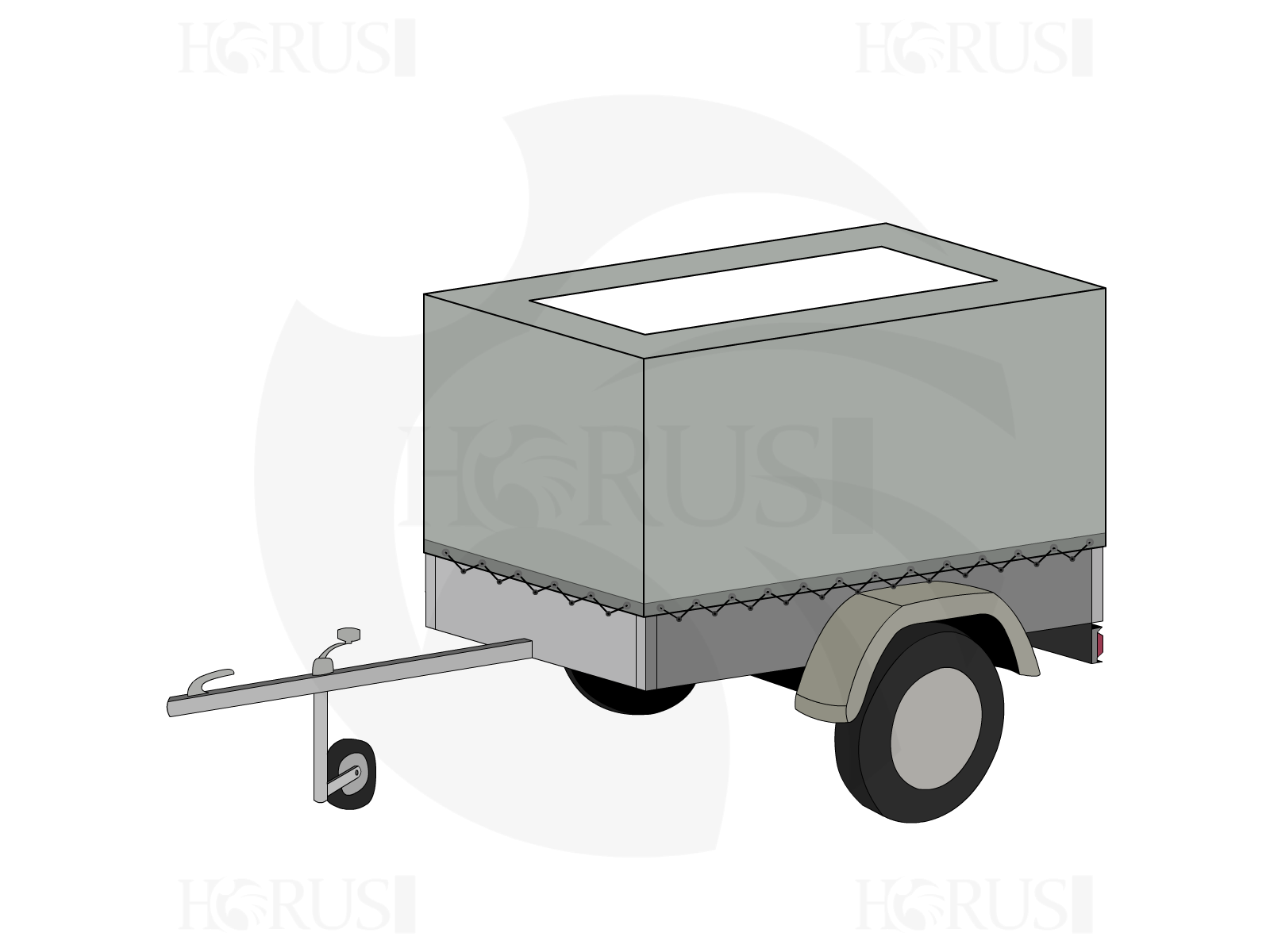 Bâche pour remorque bagagère Haute droite en Membrane PVC 670gr/m² Gris clair RAL 7038