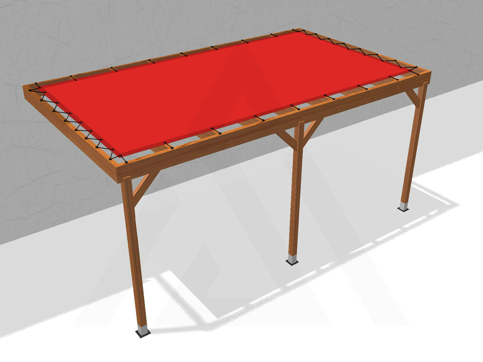 Bâche pour pergola bois murale sans débord en Membrane PVC 670gr/m² Rouge RAL 3002