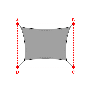 Voile d'ombrage rectangle en Soltis Perform 92 Métal Martelé 92-2045 - 3,99x2,69x3,39x2,69m