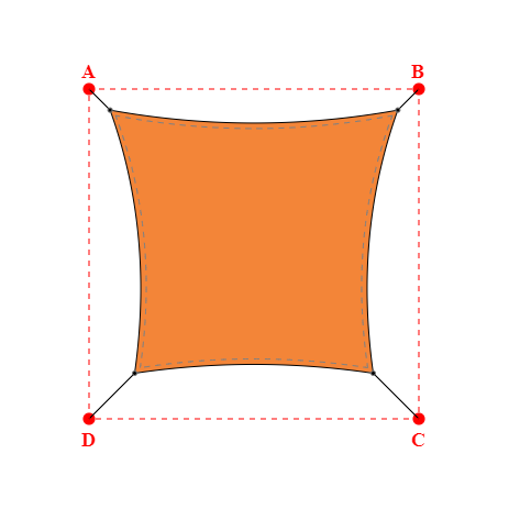 Voile d'ombrage rectangle en Soltis Horizon 86 Orange 86-8204 - 3,49x3,19x2,89x3,19m