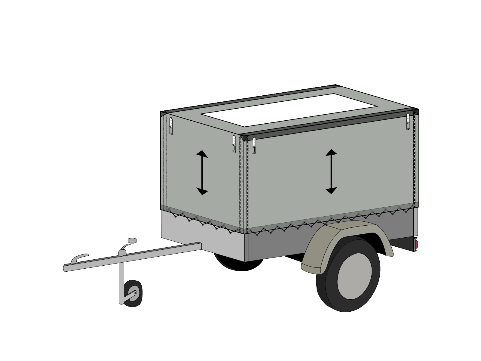 Bâche pour remorque bagagère Haute droite en Membrane PVC 670gr/m² Gris clair RAL 7038