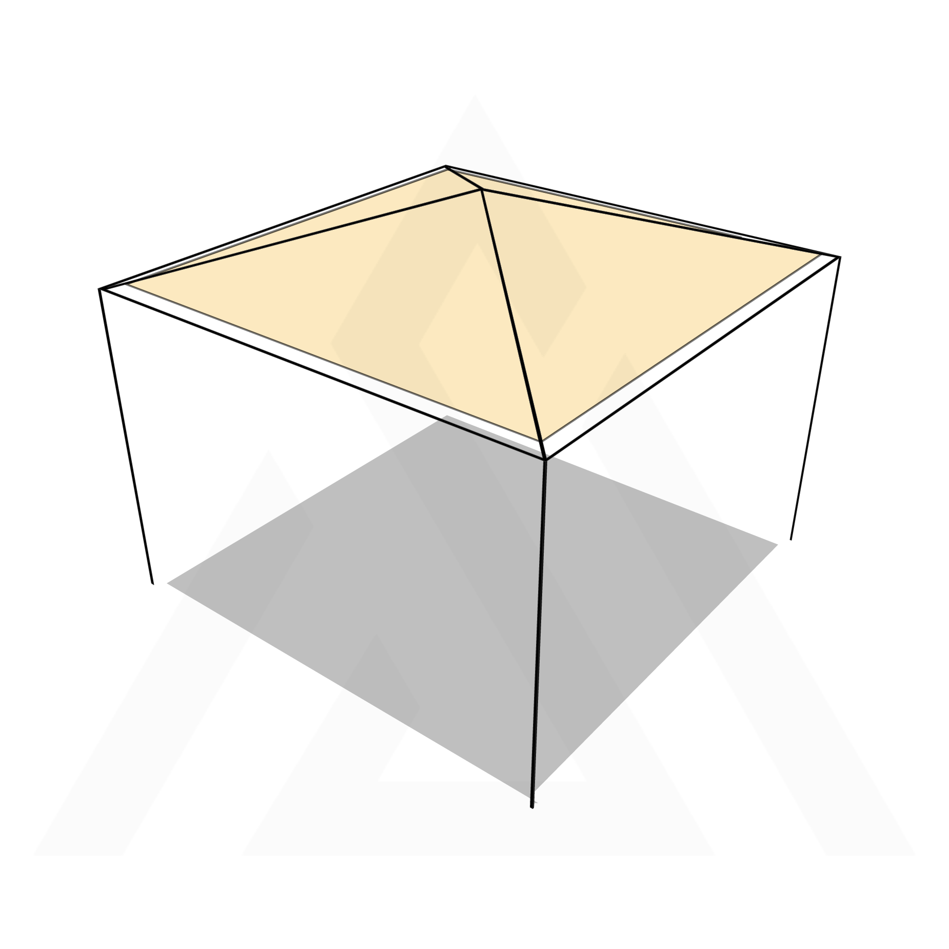 Bâche tonnelle carrée 4 pentes sans faîtage en Membrane PVC 670gr/m² Beige ral 1015 - 3.5x3.5m