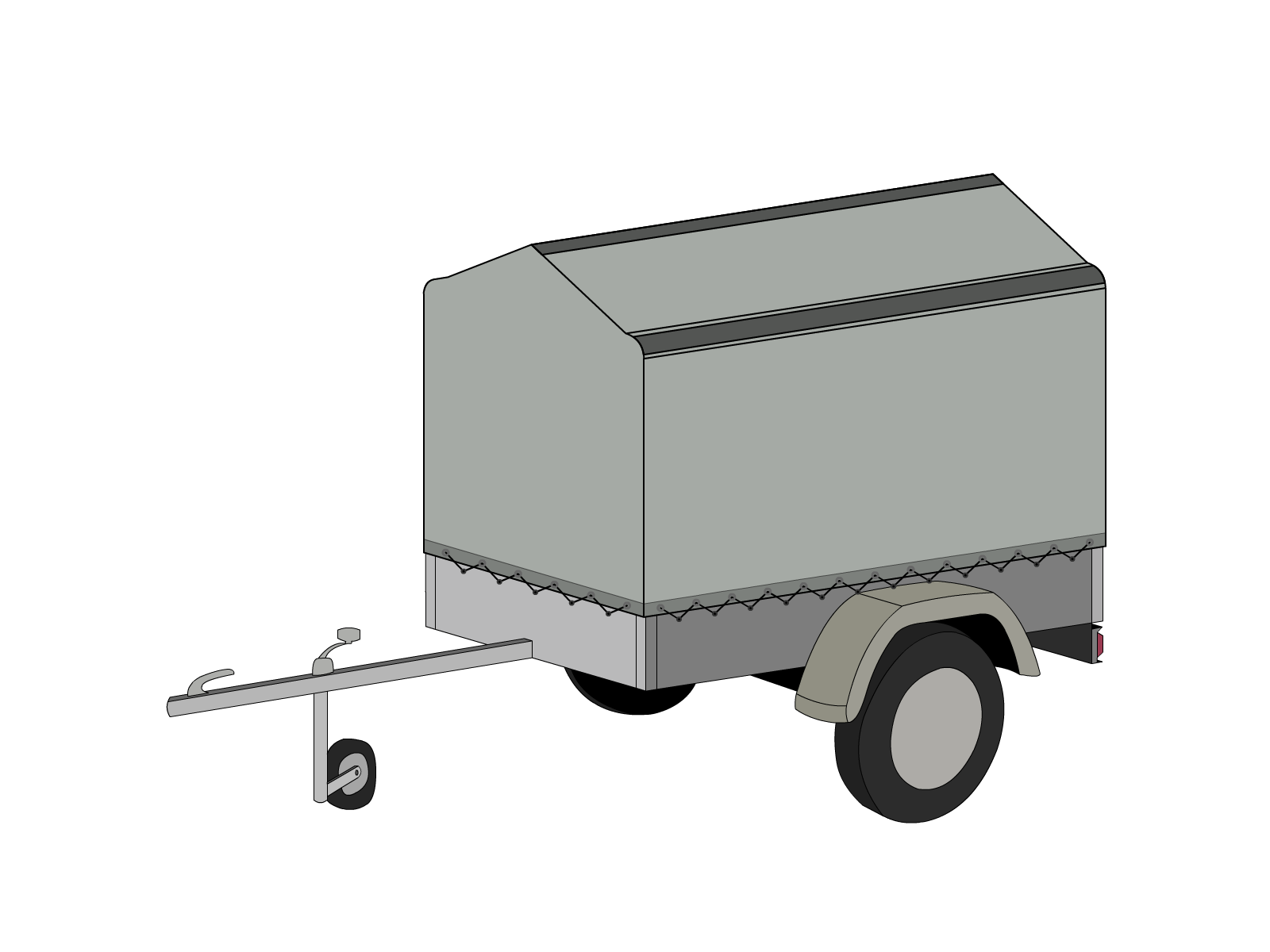 Bâche pour remorque bagagère Bord arrondi flèche en Membrane PVC 670gr/m² Gris clair RAL 7038