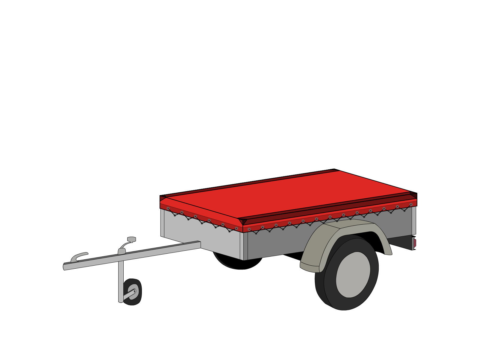 Bâche pour remorque bagagère Basse droite en Protect covert 905F3 900gr/m², toile PVC Etanche Rouge