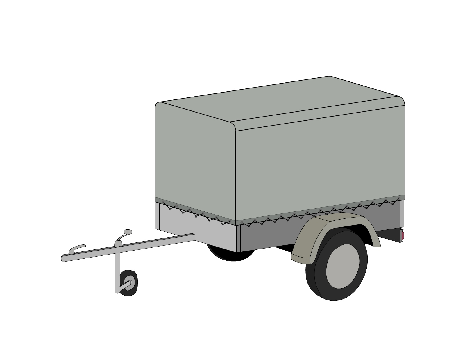 Bâche pour remorque bagagère Bord arrondi droite en Membrane PVC 670gr/m² Gris clair RAL 7038