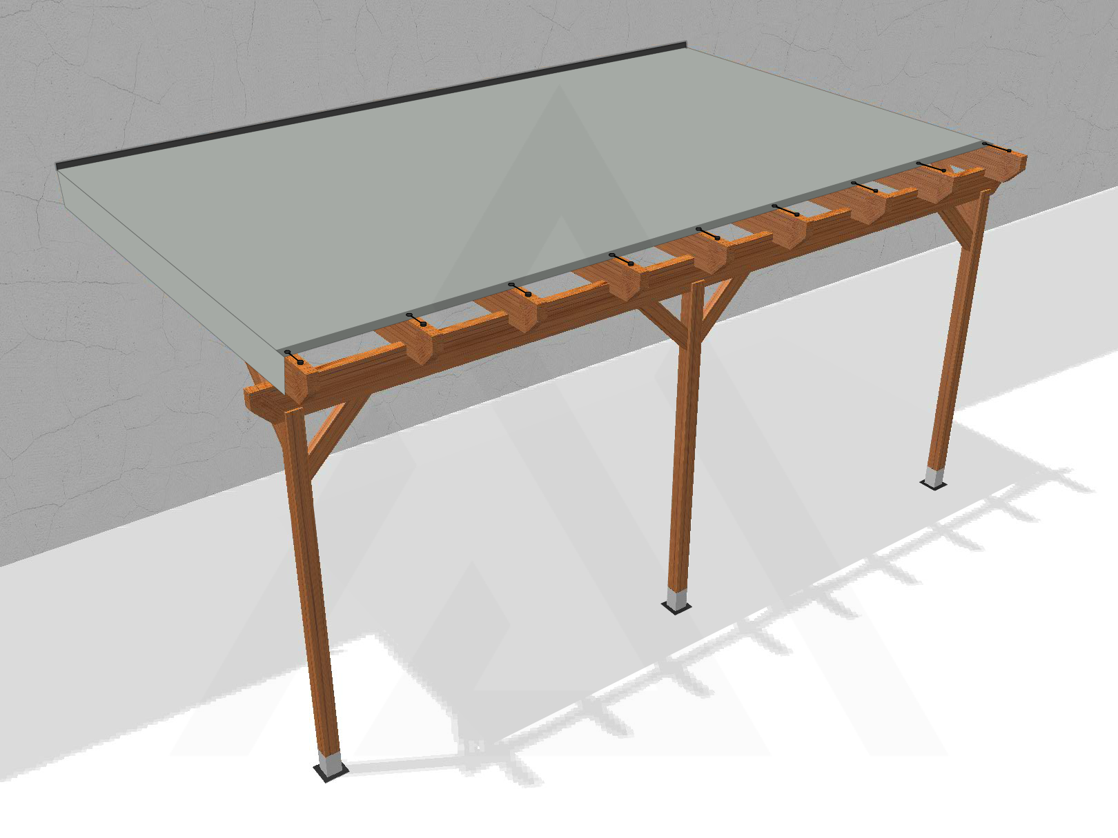 Bâche pour pergola bois murale avec débord en Membrane PVC 670gr/m² Gris clair RAL 7038