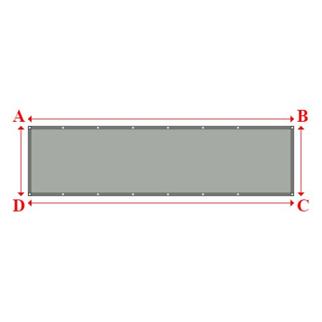 Bâche plate rectangle sur mesure en Membrane PVC 670gr/m² Gris clair RAL 7038 - 3.80x1.00m