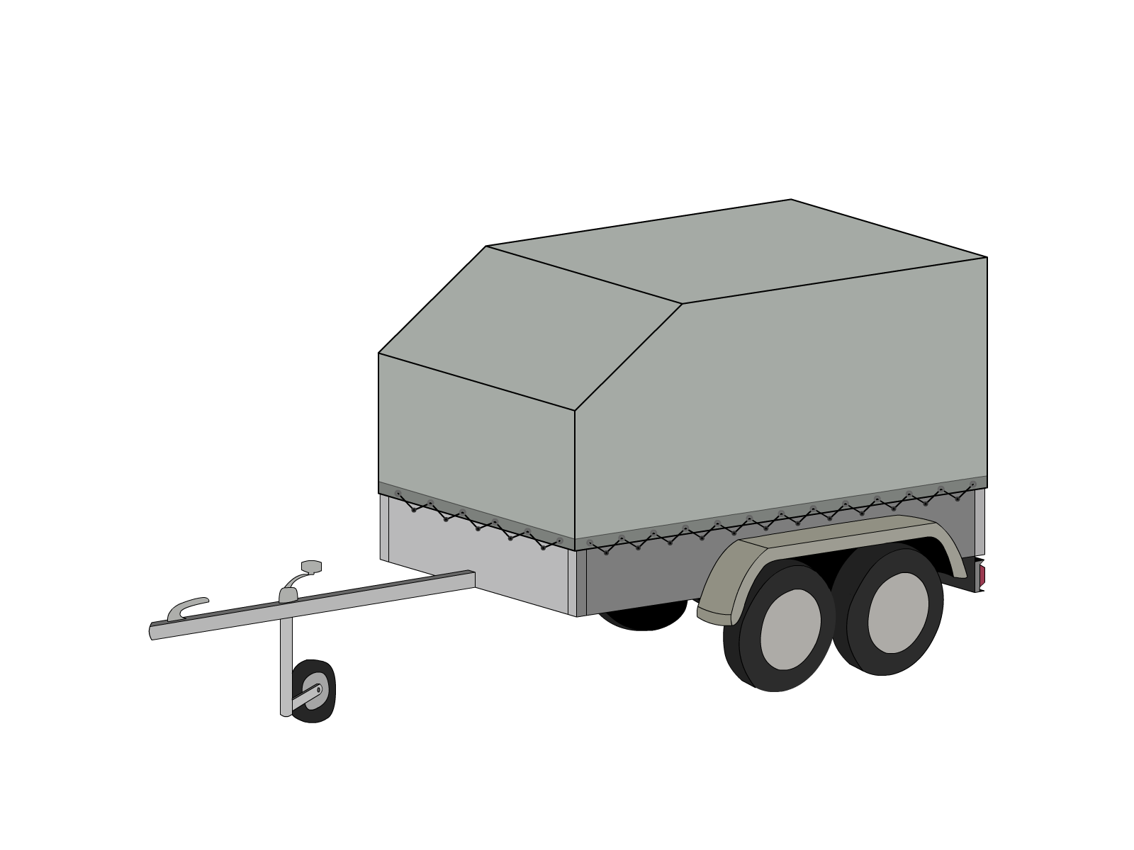 Bâche pour remorque bagagère Aérodynamique en Membrane PVC 670gr/m² Gris clair RAL 7038