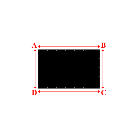 Bâche plate rectangle sur mesure en Membrane PVC 670gr/m² Noir RAL 9005 - 2.05x1.30m