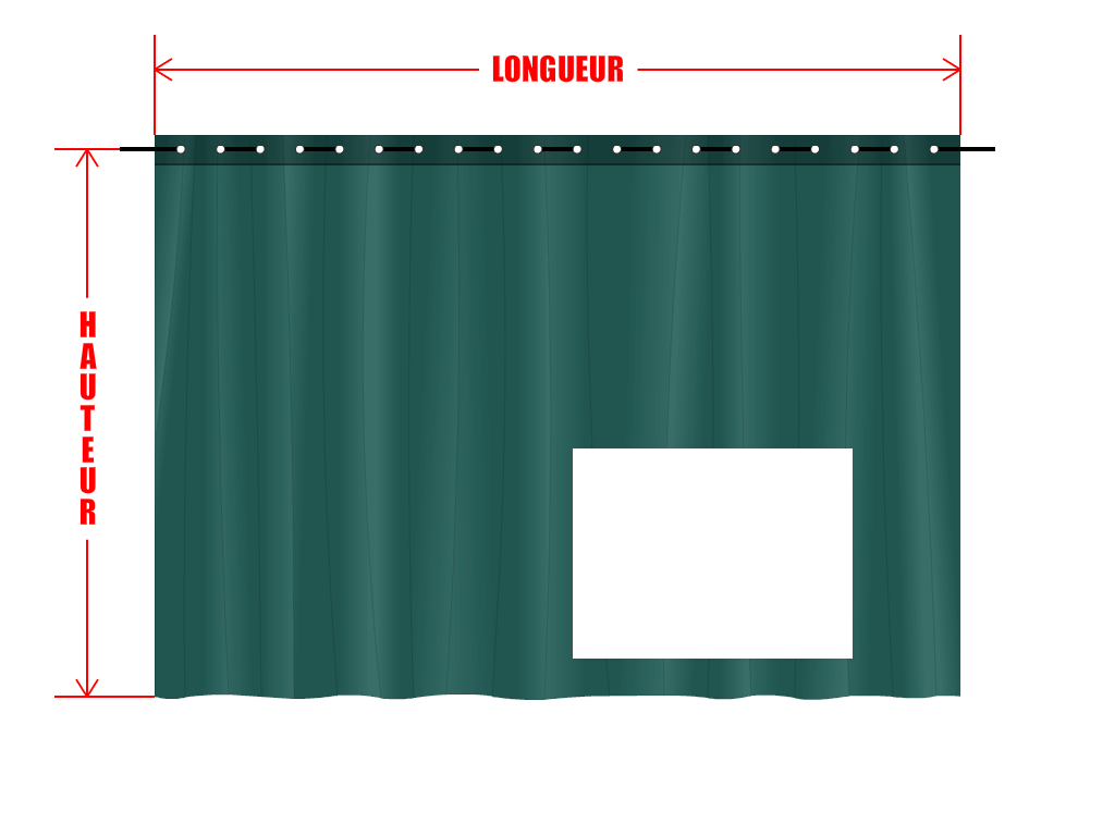 Rideau de séparation sur mesure en Membrane PVC 670gr/m² Vert industrie RAL 6026 - 2x2m