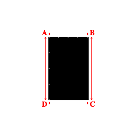 Bâche plate rectangle sur mesure en Membrane PVC 670gr/m² Noir RAL 9005 - 1.35x2.12m