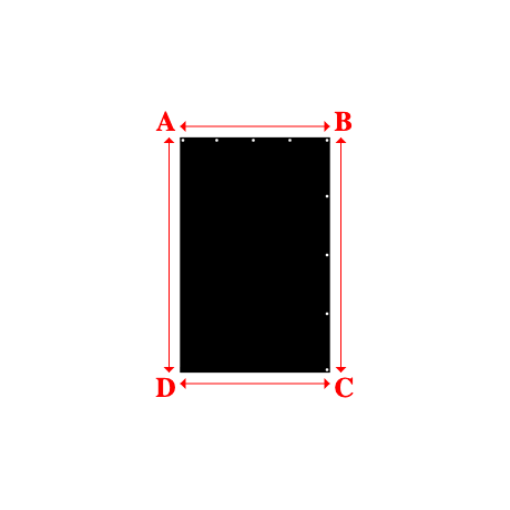 Bâche plate rectangle sur mesure en Membrane PVC 670gr/m² Noir RAL 9005 - 1.35x2.12m