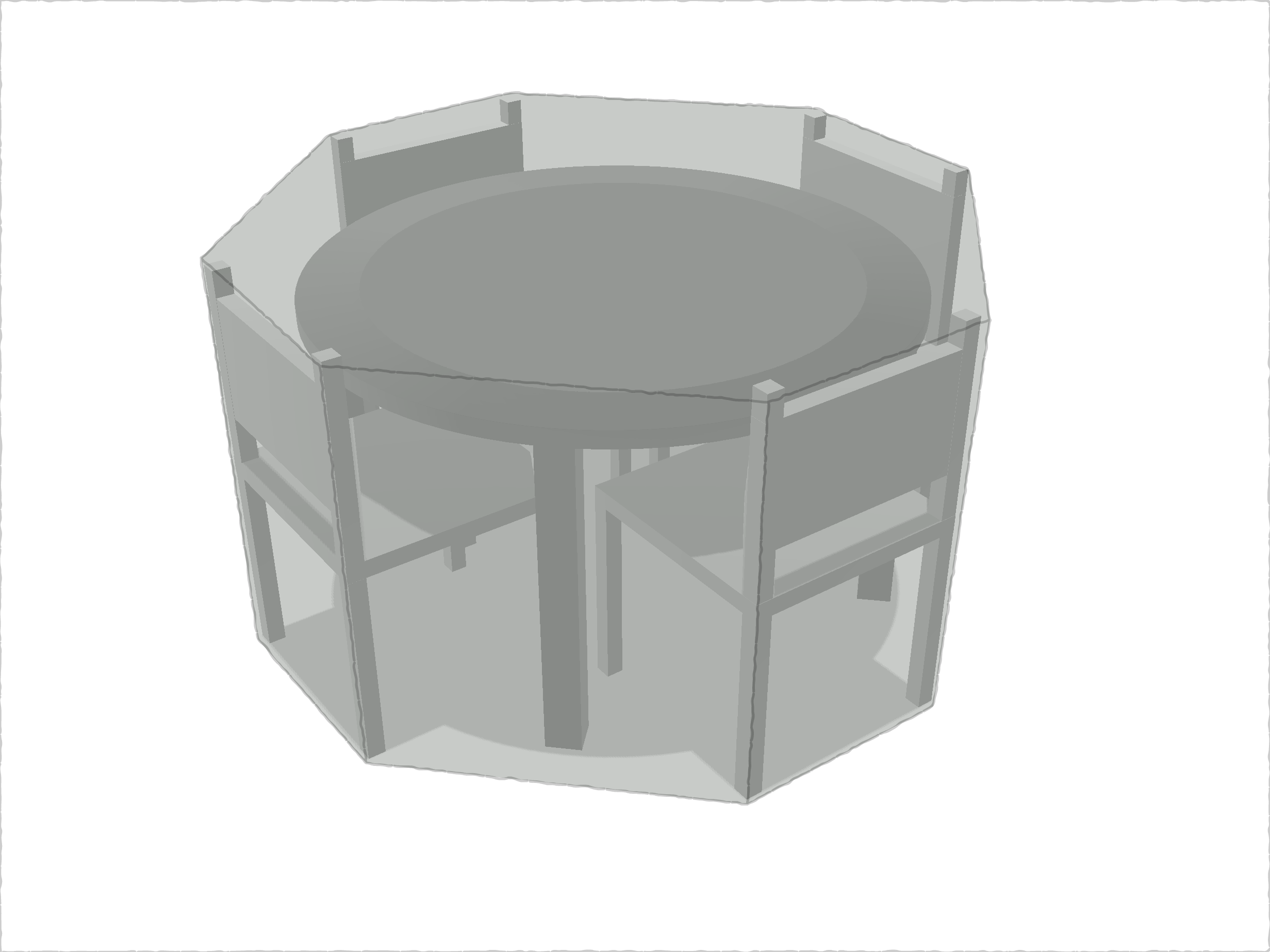 Table de jardin ronde avec chaises en Membrane PVC 670gr/m² Gris clair RAL 7038