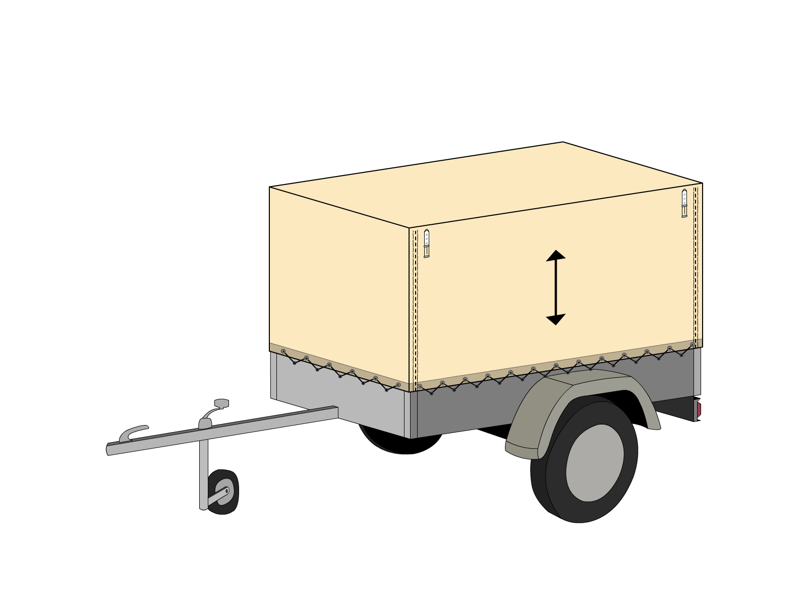 Bâche pour remorque bagagère Haute droite en Membrane PVC 670gr/m² Beige ral 1015