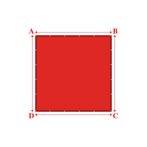 Bâche plate rectangle sur mesure en Membrane PVC 670gr/m² Rouge RAL 3002 - 2.60x2.60m