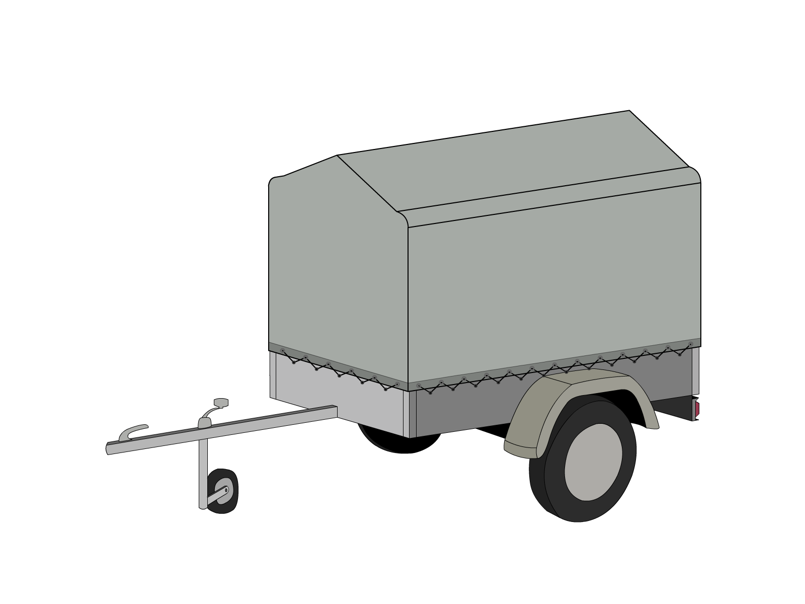 Bâche pour remorque bagagère Bord arrondi flèche en Membrane PVC 670gr/m² Gris clair RAL 7038