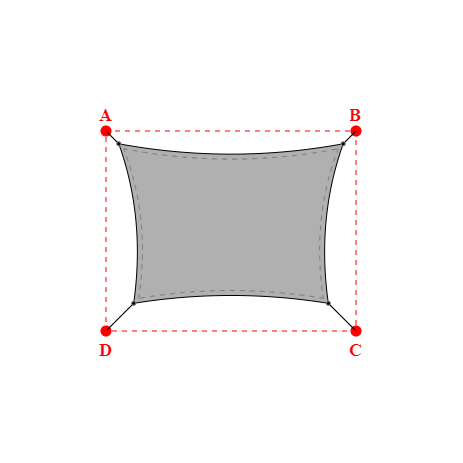Voile d'ombrage rectangle en Soltis Perform 92 alu/blanc 92-2051 - 4,49x3,19x3,89x3,19m