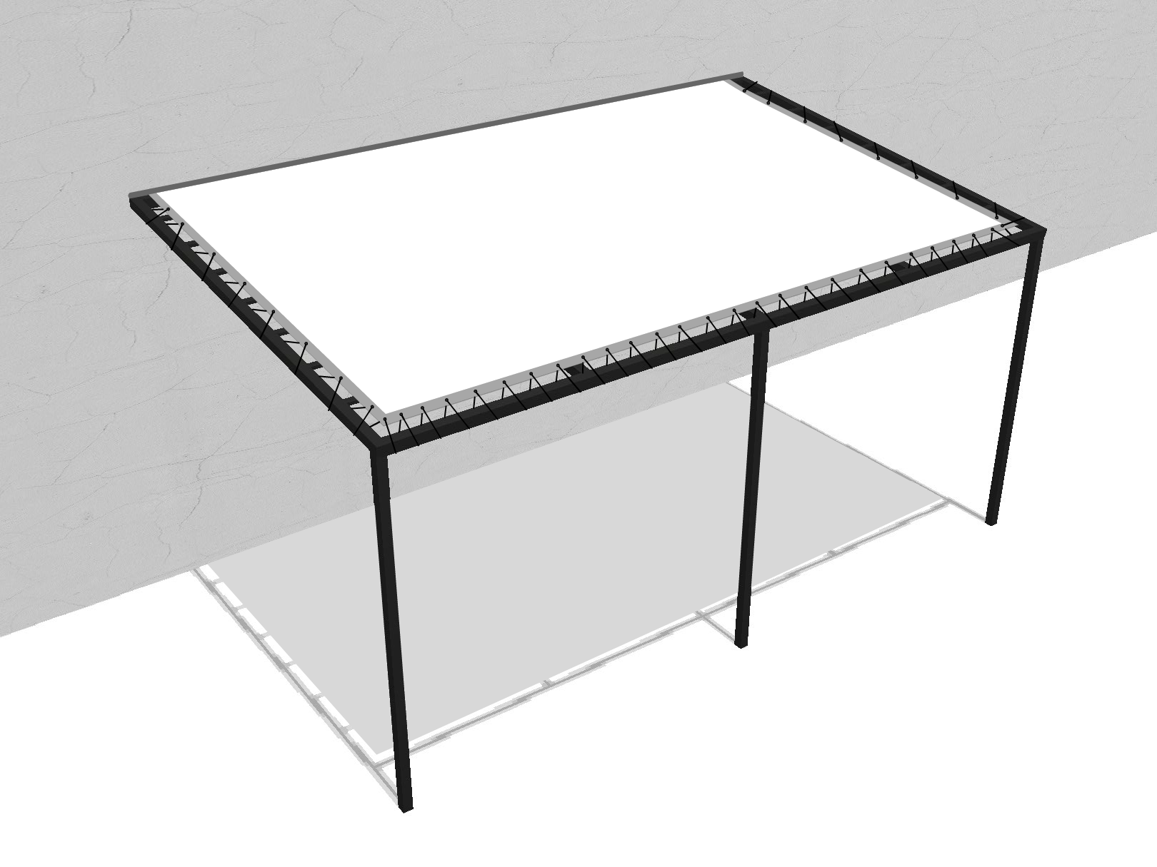 Bâche pour pergola métallique murale droite en Membrane PVC 670gr/m² Blanc RAL 9016