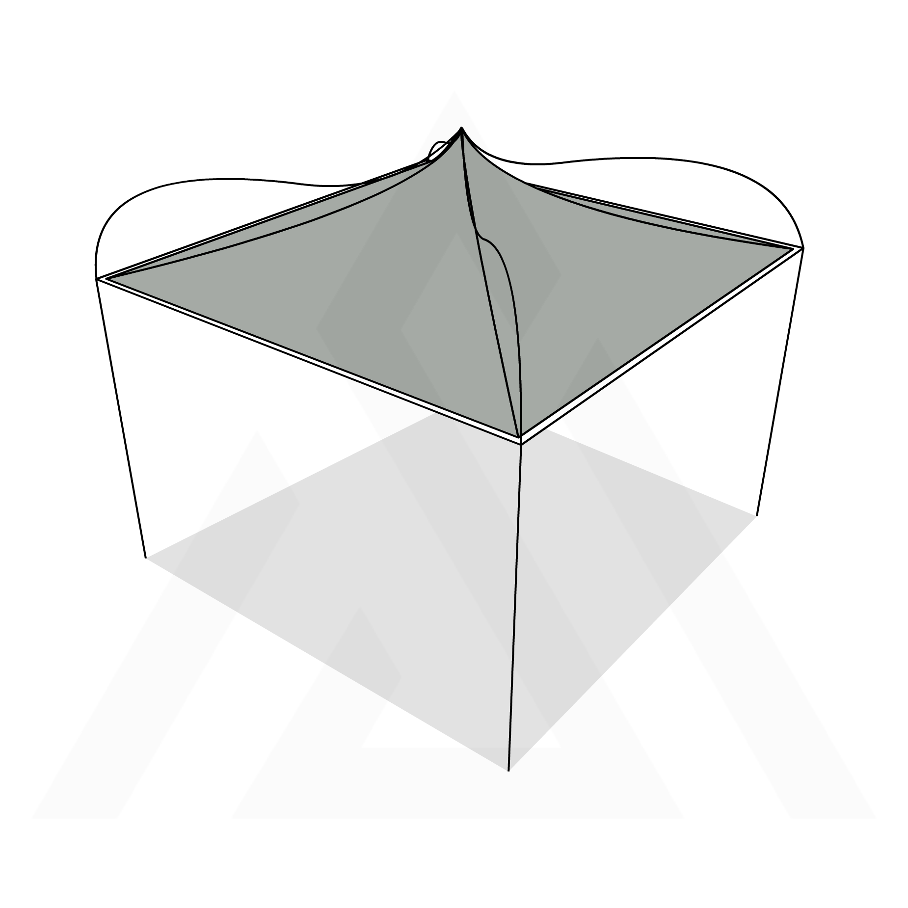 Bâche tonnelle carrée 4 pentes suspendue en Membrane PVC 670gr/m² Gris clair RAL 7038 - 3.5x3.5m