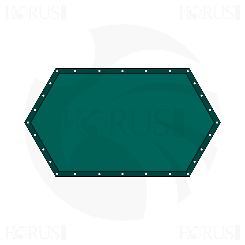 Bâche plate hexagonale en Membrane PVC 670gr/m² Vert industrie RAL 6026 d'une dimension de 2x1.49x3m