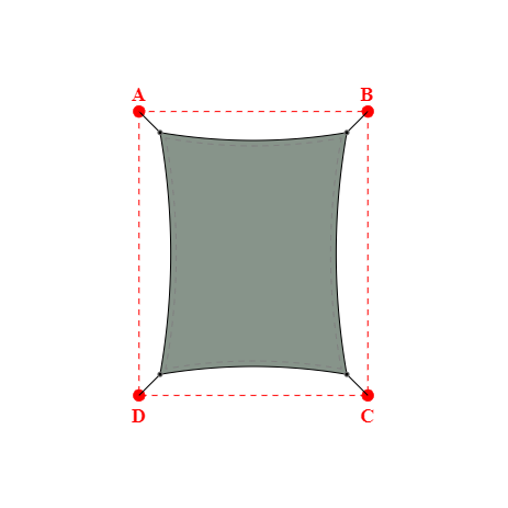 Voile d'ombrage rectangle en Soltis Perform 92 Vert de gris 92-51179 - 2,27x2,94x2,27x2,94m