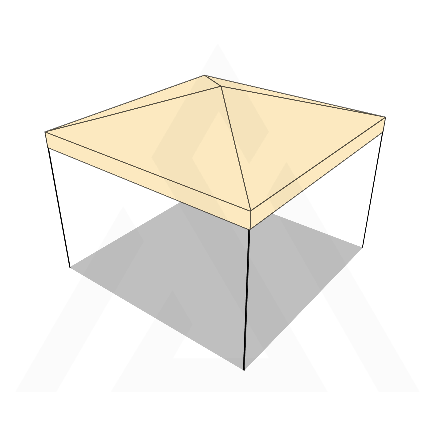 Bâche tonnelle carrée 4 pentes sans faîtage en Membrane PVC 670gr/m² Beige ral 1015 - 3.5x3.5m