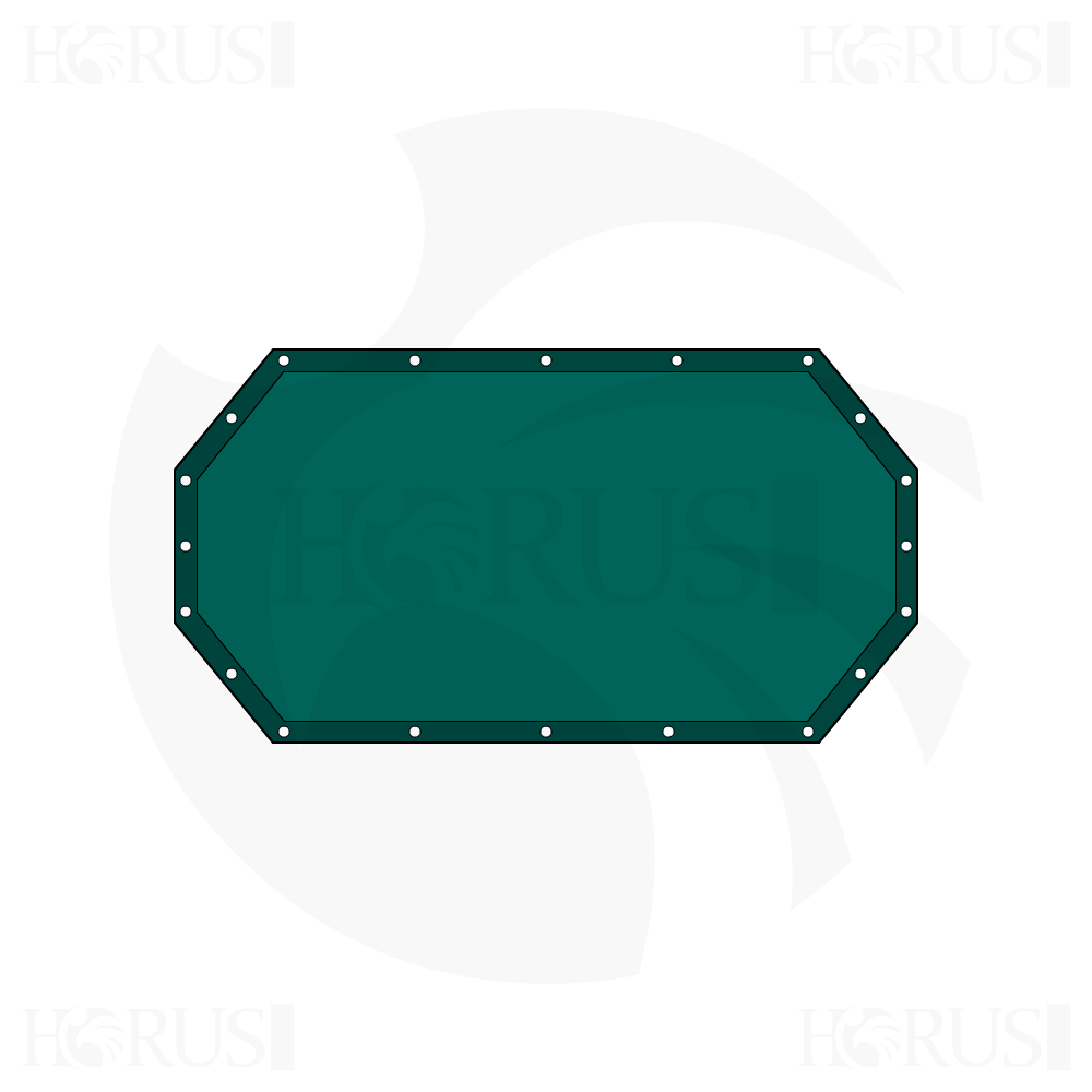 Bâche plate octogonale en Membrane PVC 670gr/m² Vert industrie RAL 6026 d'une dimension de 4x2m