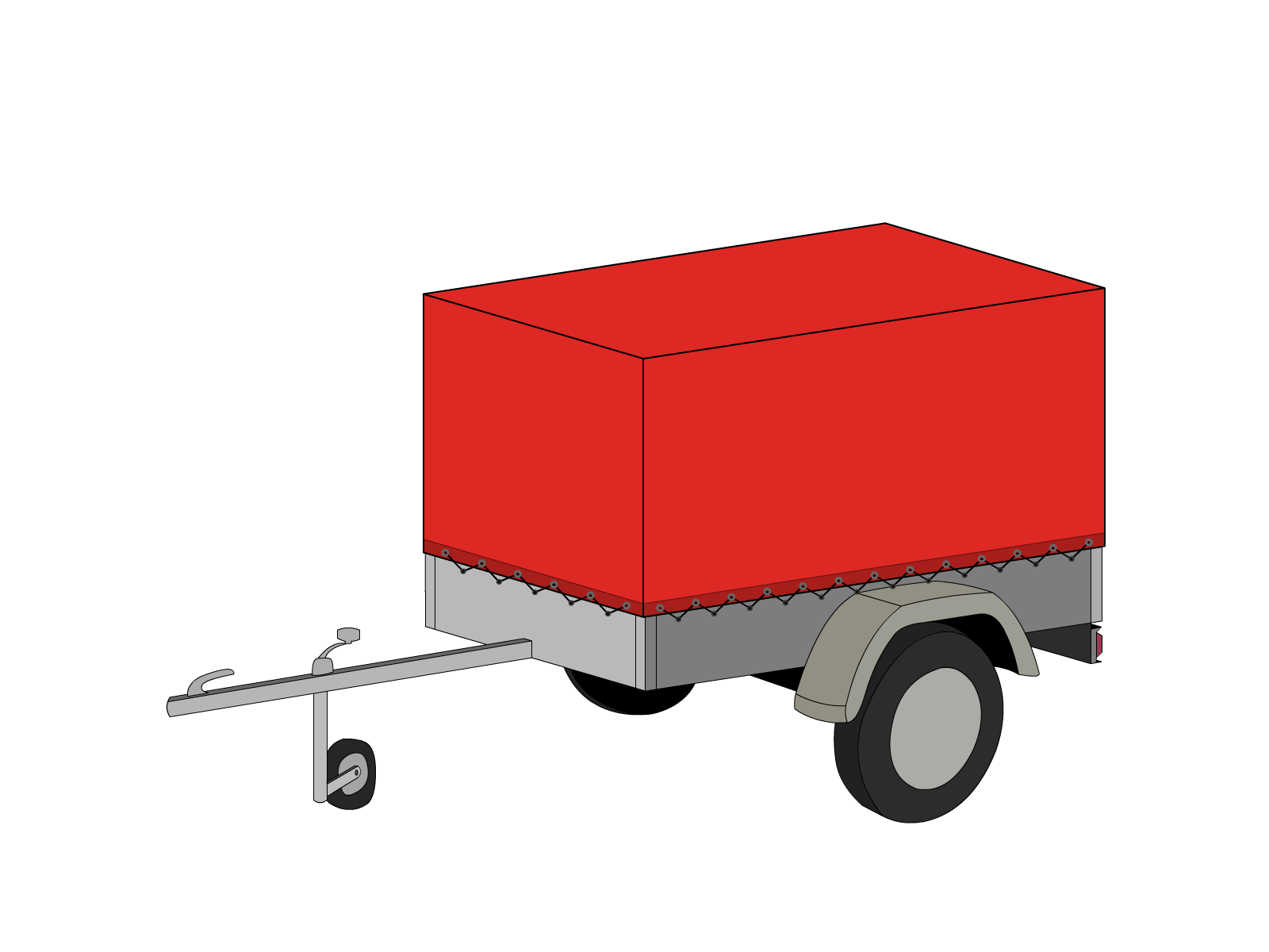 Bâche pour remorque bagagère Haute droite en Membrane PVC 670gr/m² Rouge RAL 3002