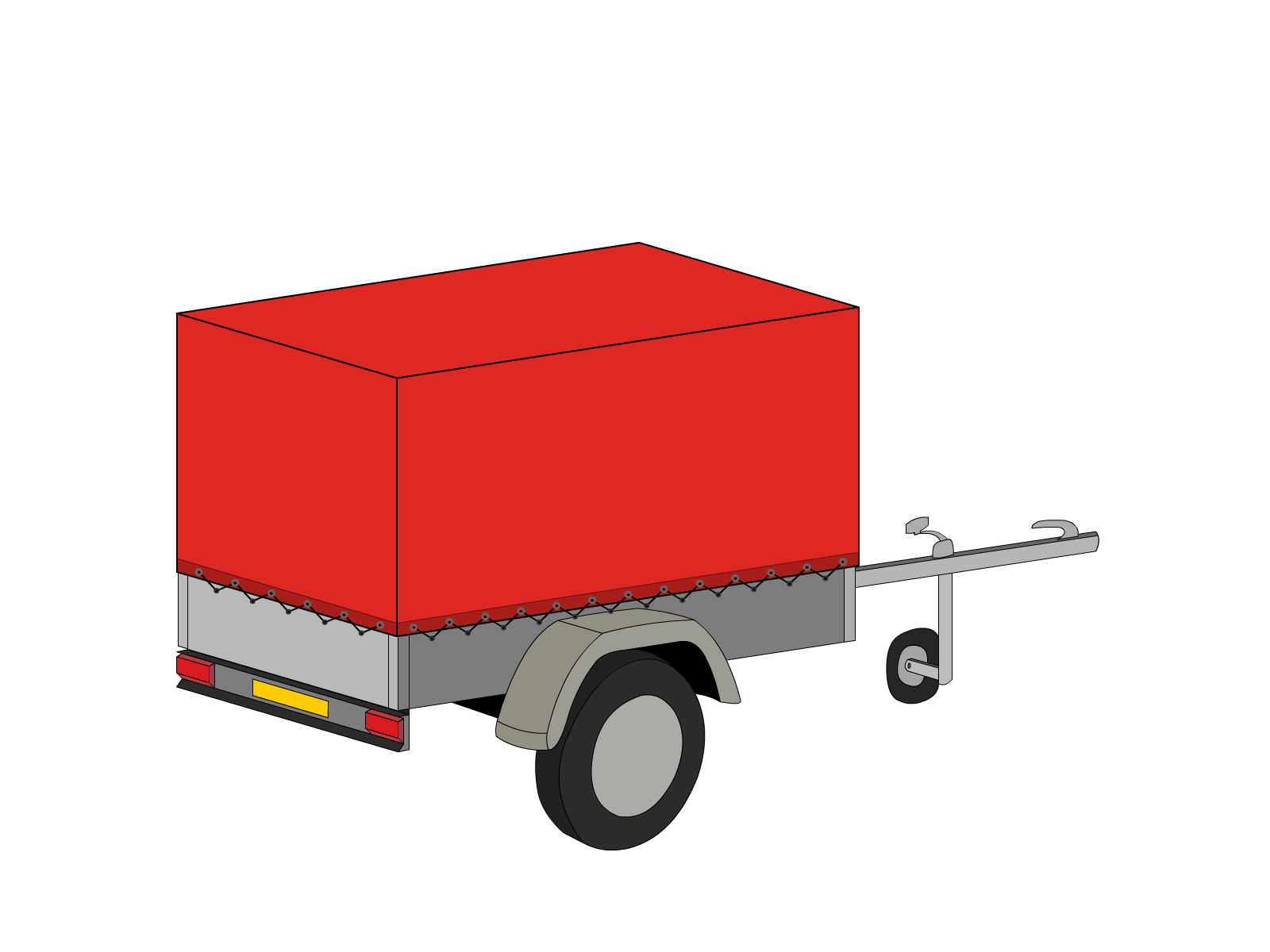 Bâche pour remorque bagagère Haute droite en Membrane PVC 670gr/m² Rouge RAL 3002