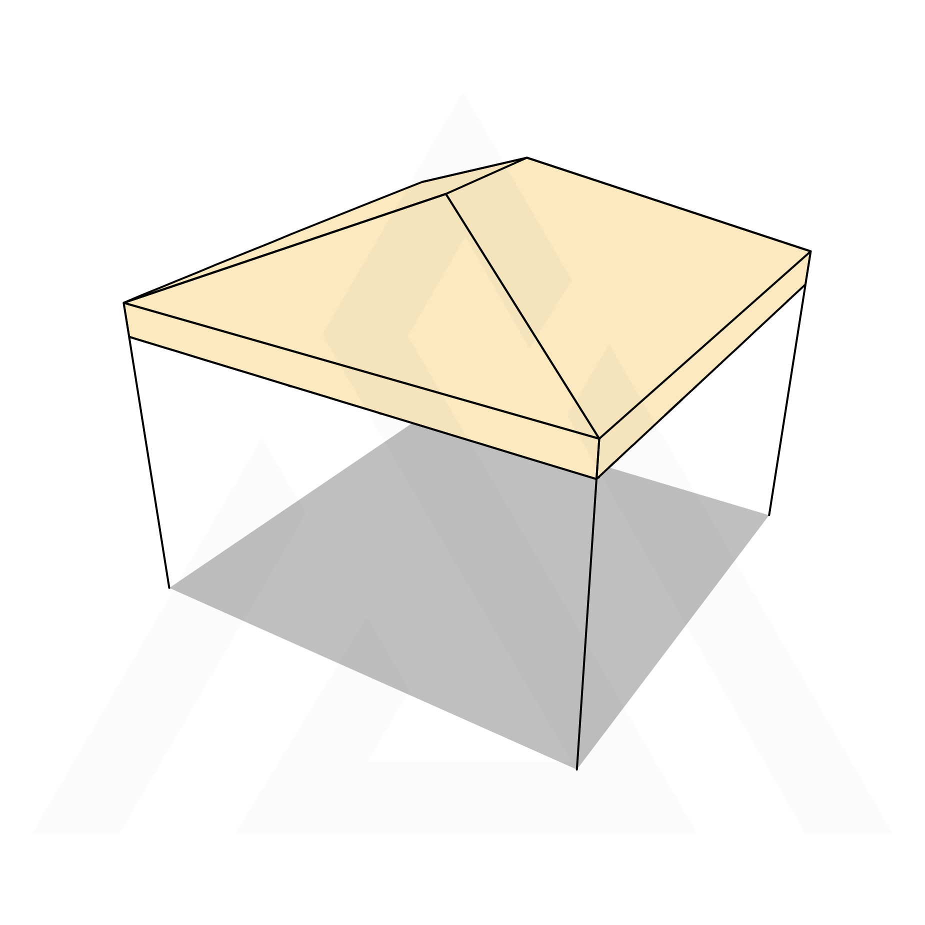 Bâche tonnelle carrée 4 pentes avec faîtage en Membrane PVC 670gr/m² Beige ral 1015 - 3x3m