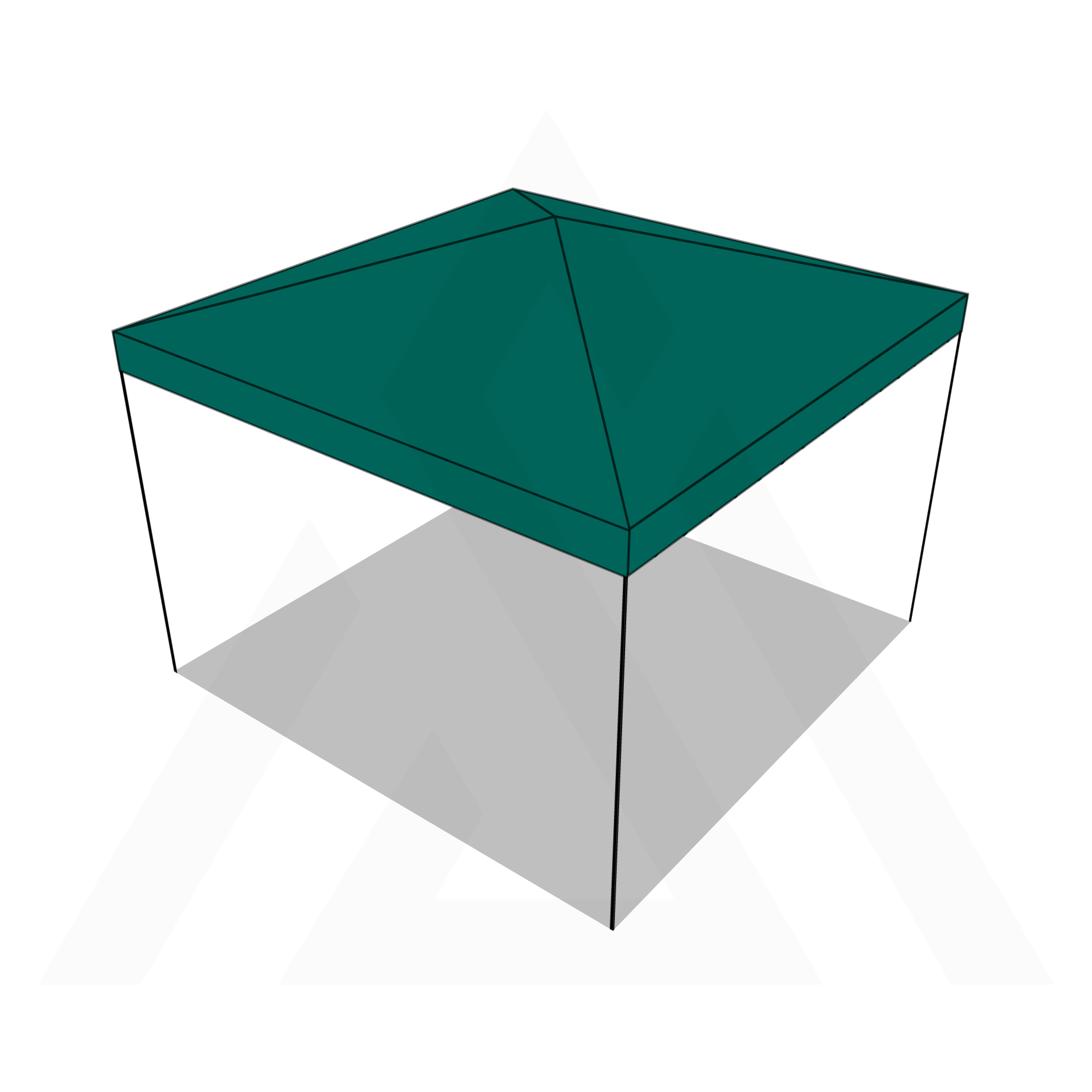 Bâche tonnelle carrée 4 pentes sans faîtage en Membrane PVC 670gr/m² Vert industrie RAL 6026 - 3x3m