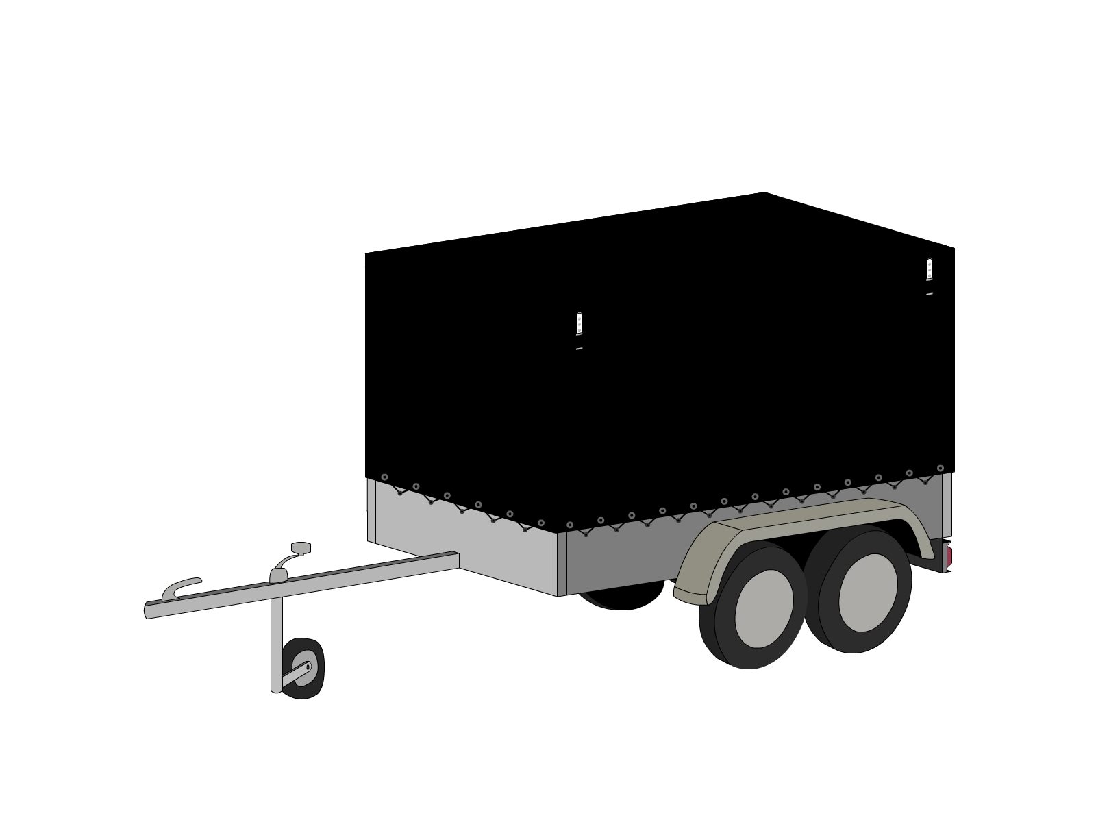 Bâche pour remorque bagagère Haute droite en Membrane PVC 670gr/m² Noir RAL 9005