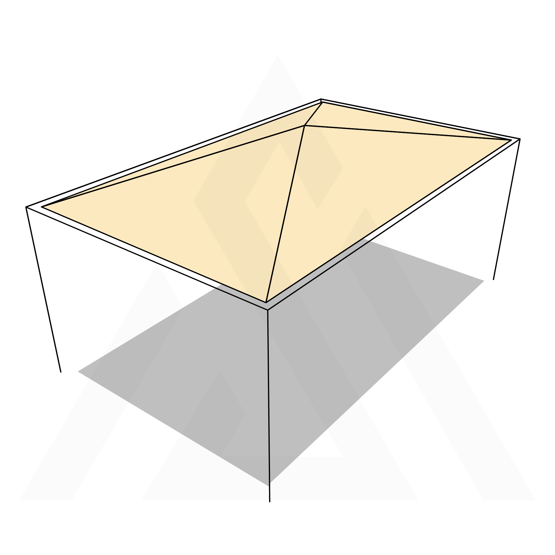 Bâche tonnelle rectangle 4 pentes sans faîtage en Membrane PVC 670gr/m² Beige ral 1015 - 3.6x2.66m