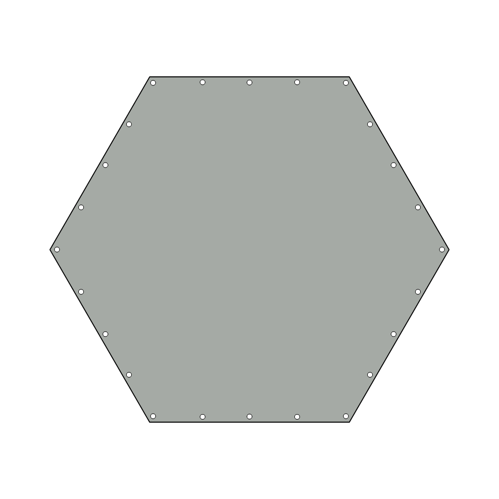Bâche plate hexagonale regulier en Membrane PVC 670gr/m² - Etanche Gris clair RAL 7038 d'une dimension de 2m