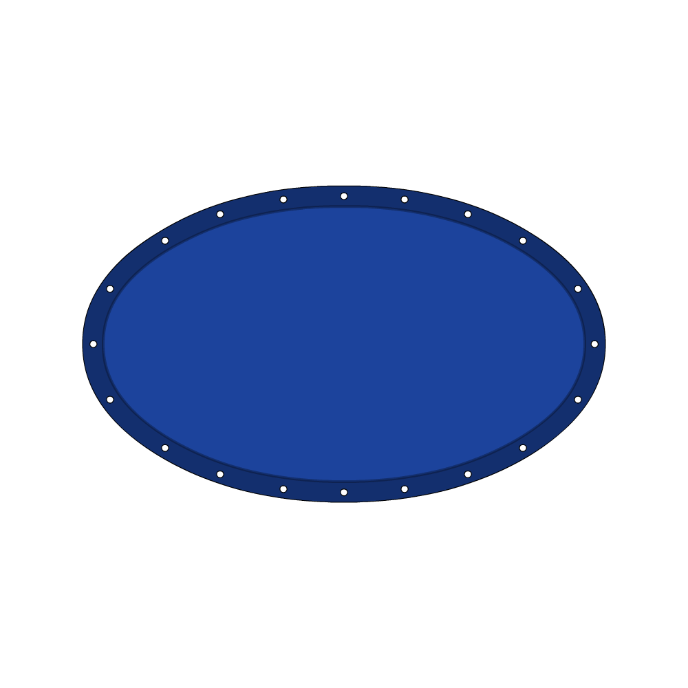 Bâche plate ovale en Membrane PVC 670gr/m² - Etanche Bleu foncé RAL 5002 d'une dimension de 2x1m