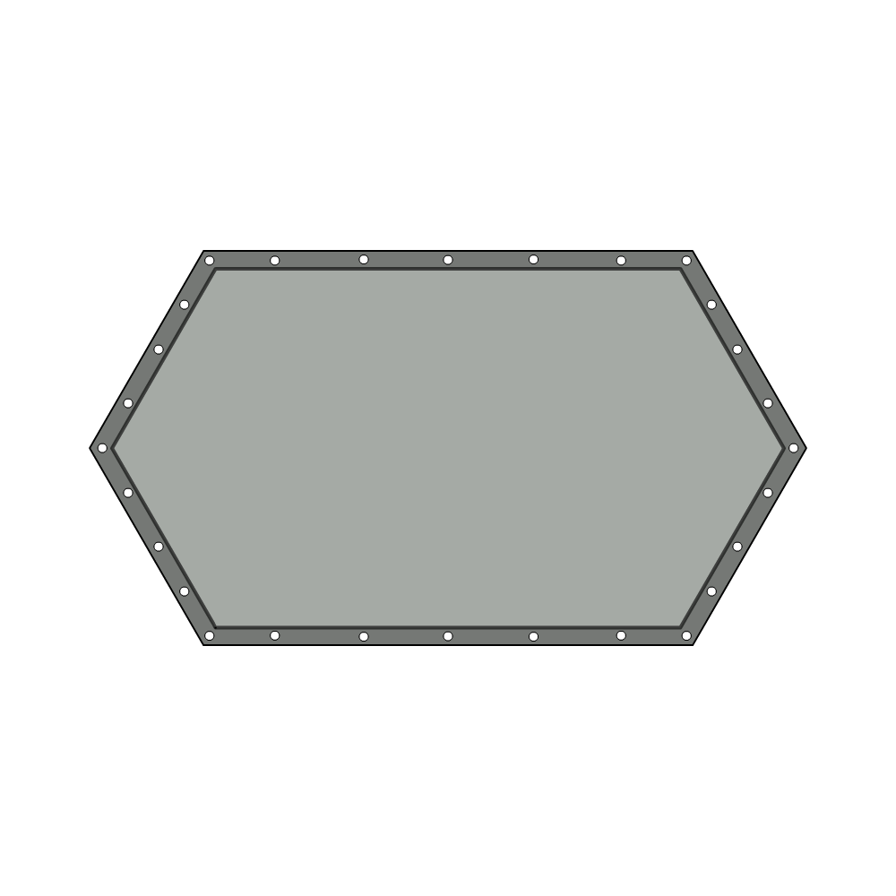 Bâche plate hexagonale en Membrane PVC 670gr/m² - Etanche Gris clair RAL 7038 d'une dimension de 2x1x1m
