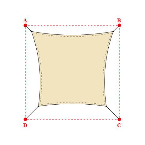 Voile d'ombrage rectangle en Soltis Horizon 86 Champagne 86-2175 - 3,49x3,19x2,89x3,19m