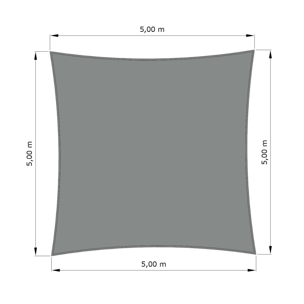 Voile d'ombrage standard ajourée carrée Gris Acier (648 AustralMesh) d'une dimension de 5x5m