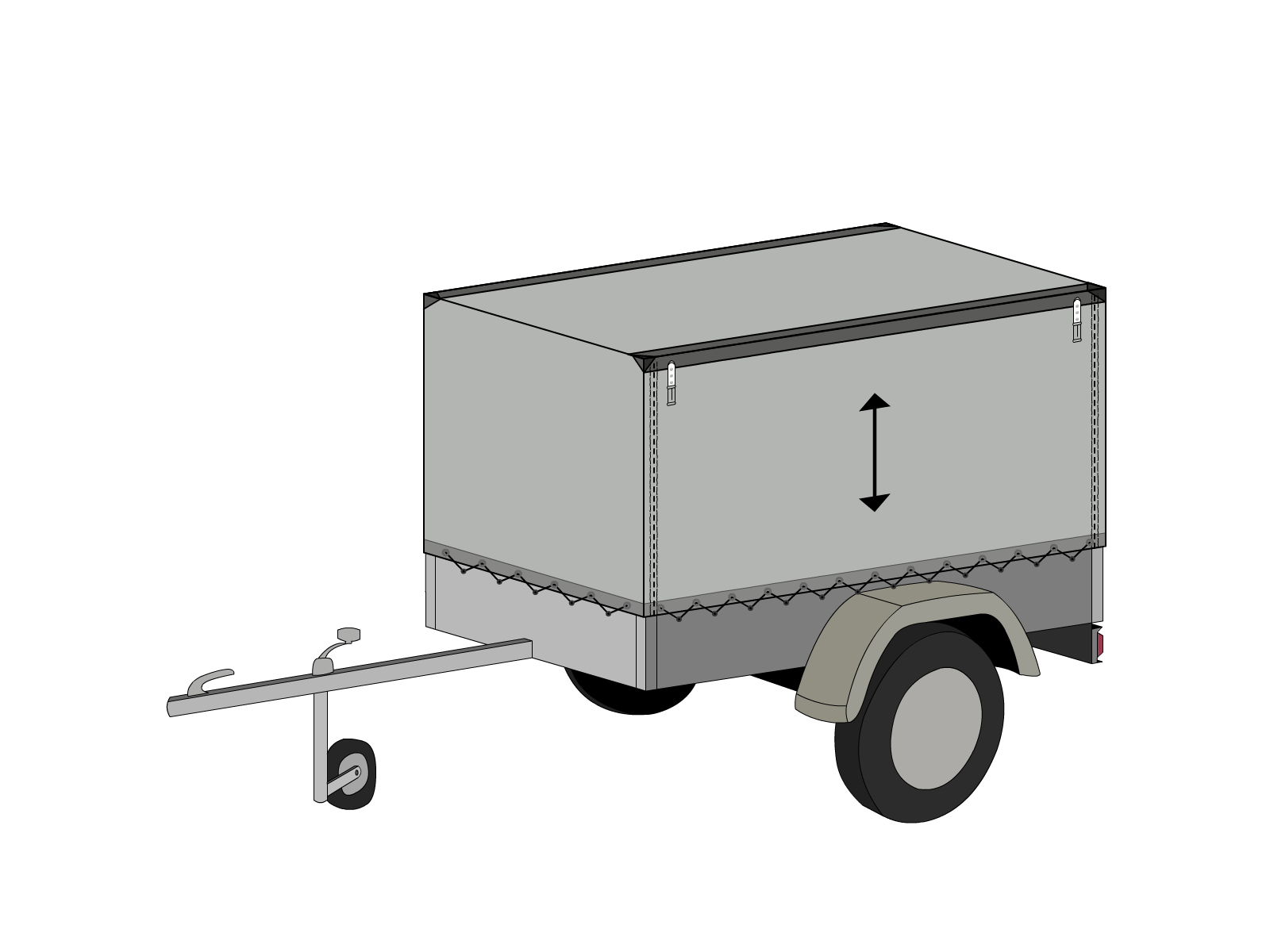 Bâche pour remorque bagagère Haute droite en MaxiProtect 900 : Protection & grammage renforcé Gris agate RAL 7038