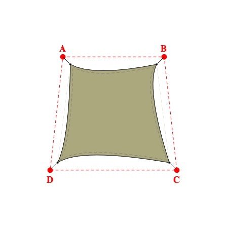 Voile d'ombrage trapèze en Soltis 96 - Toile d'ombrage haute performance Tilleul 96-50848 - 3,40x3,90x4,40x3,90m