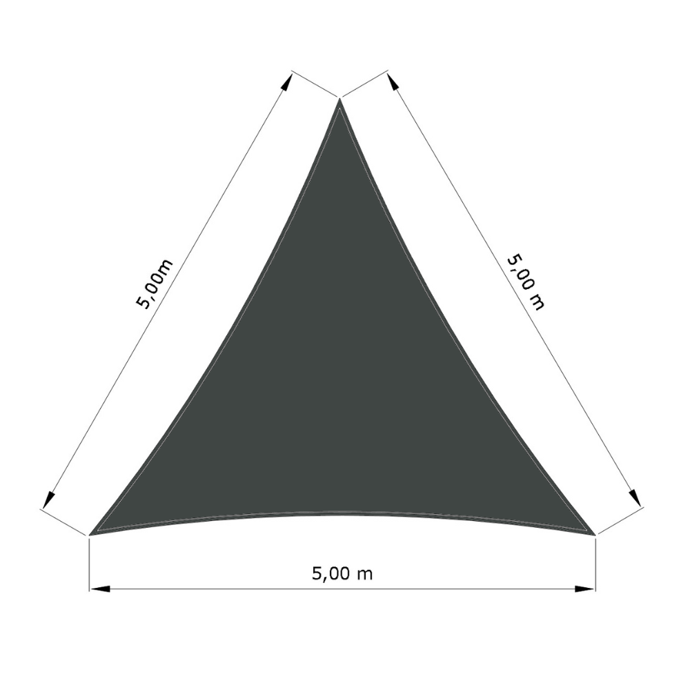 Voile d'ombrage standard ajourée triangle équilatéral Métal à canon (002 AustralMesh) d'une dimension de 5x5x5m